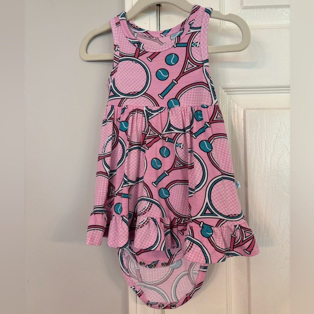 Posh Peanut Pink Tennis Print Baby Dress 12-18 months